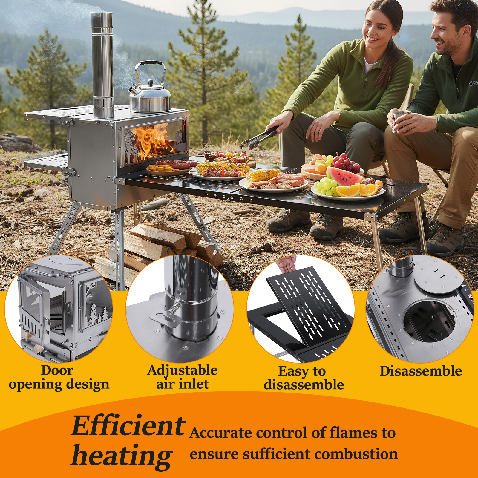 Hot Tent Stove with Oven & Cam - Outdoor Hunting Table ulasan dan harga